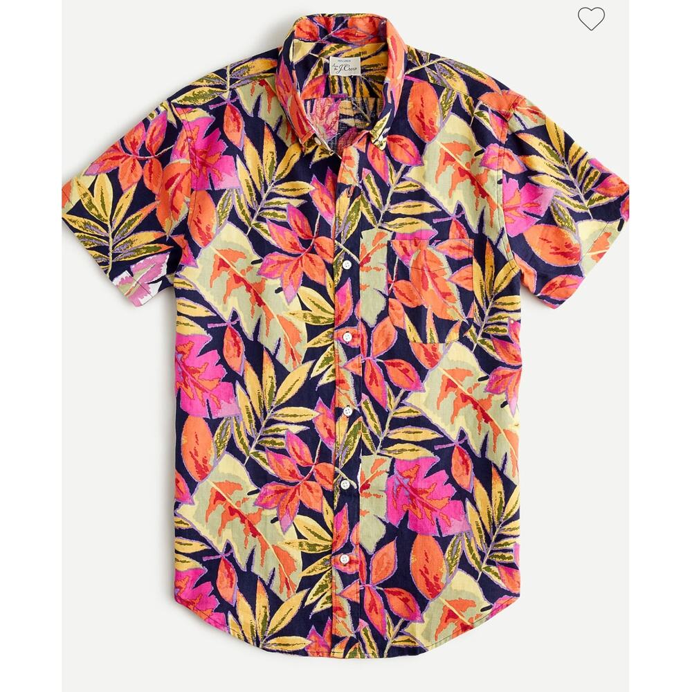 J. Crew Men's Linen Tropical Slim Fit Button Down Shirt Multicolor Size Medium